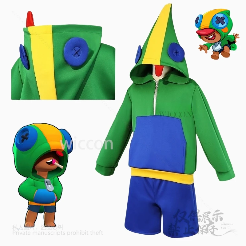 

Anime Game Cosplay Leon Costume GREEN Hoodie Brawl Outfit Uniform Top Shorts For Halloween Christmas Party Gifts Cos Customized