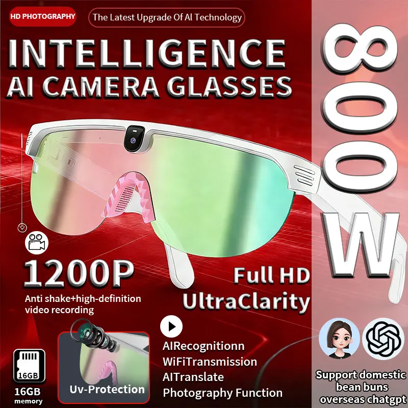 

LIGE AI Smart Cycling Glasses Men 8MP Camera 1200P HD Video With Translation Sunglasses Chat Call Music Sports Polarized Glasses