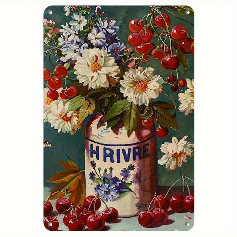 1pc Vintage Floral Tin Sign DIY Painting Kit -  Design, White Flower Metal Wall Art for Beginners, Includes Paints & Brushes