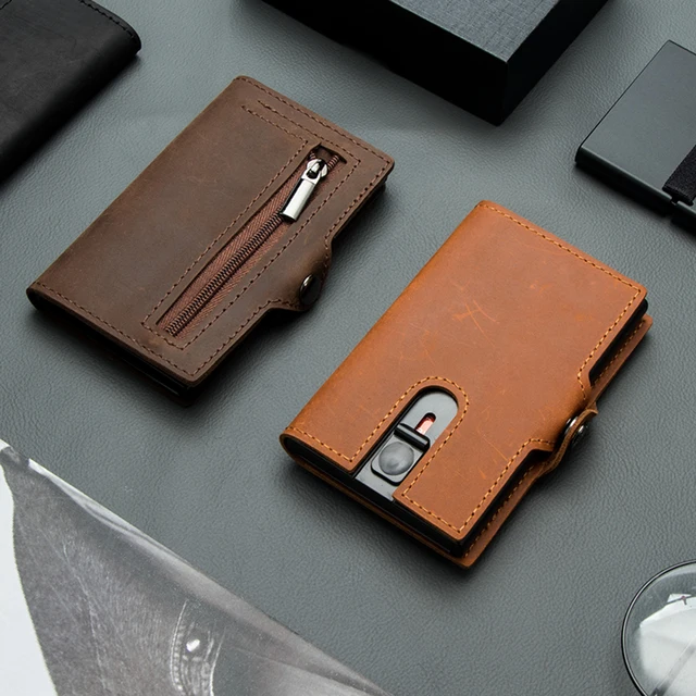 CASEKEY Portfele męskie 100% Prawdziwa skóra bydlęca Popup Krótka portmonetka na karty Wysokiej jakości markowy portfel męski Tarjeteros Para Hombre