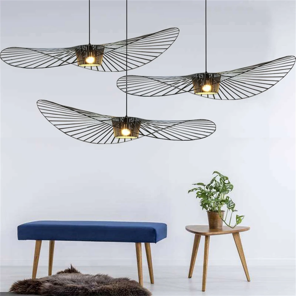 Industrial Retro Vertigo Straw Hat Ceiling Pendant Lamp Nordic Fabric Pendant Lights Dining Living Room Bedroom Home Decor Lamps