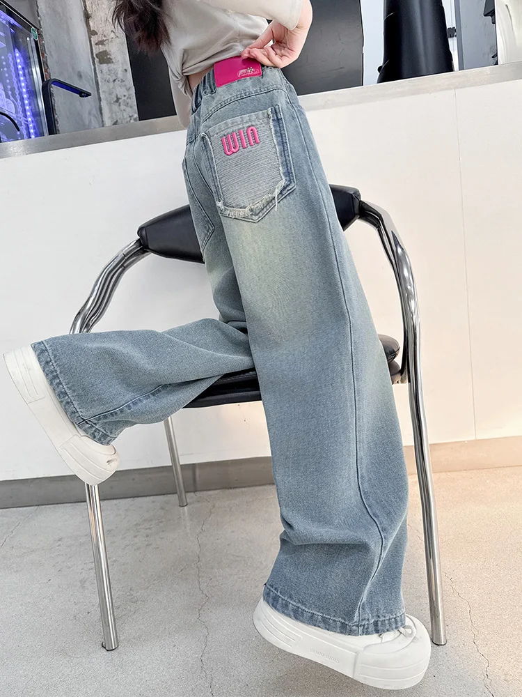 

Girls Loose Casual Denim Pants Spring Autumn Wear New Faion Outerwear Wide Leg Pants Cotton Stretch Denim Spring Collection