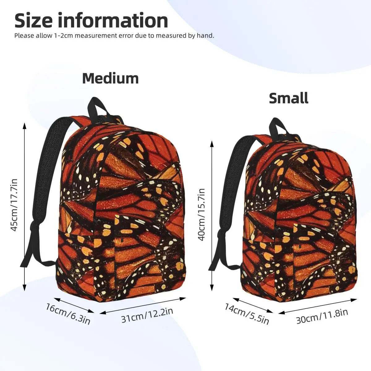 Orange Monarch Butterfly Backpack Daypack Large Capacity Kids BookBag School Bag Shoulder Bags for Boys Girls