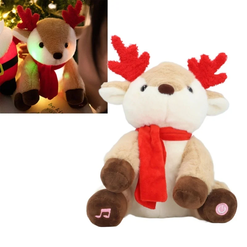 ตุ๊กตาเรนเดียร์มีไฟ นุ่มนิ่ม ปลอดภัยต่อผิว สไตล์ทันสมัย เหมาะสำหรับวางบนโต๊ะข้างเตียง