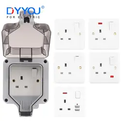 IP66 British Standard Waterproof Outdoor Wall Power Socket Box Universal UK Switched Outlet With USB Charging Port For Garden