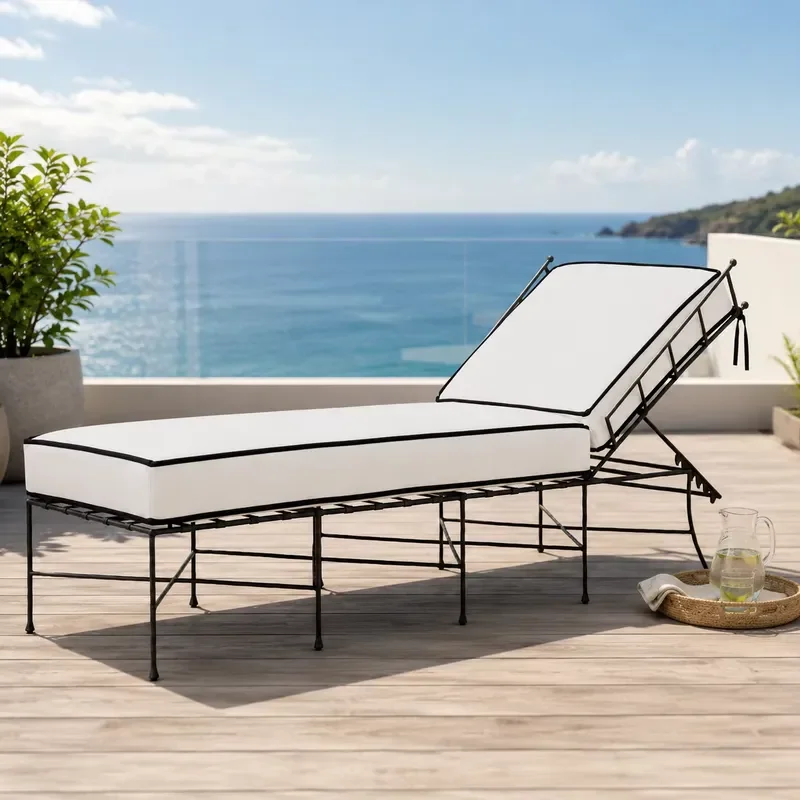 Outdoor Adjustable Chaise Lounge Sun Lounger with Cushion Metal Frame Patio Poolside Garden Daybed for Hotel Resort