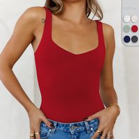 Women's Spring/Summer New Product Solid Color Slimming Classic V-neck Fashion Sexy Hot Girl Tank Top pornhub crop top