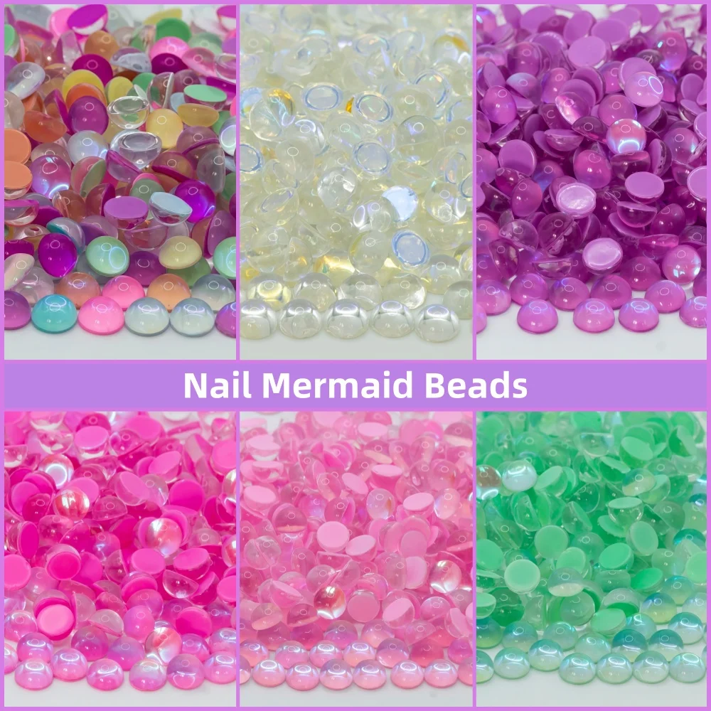 

ss6-ss20 Non-Heat Repair Rhinestones 3D Shiny Crystal Glass Dome Mermaid Beads Nail Art Decoration