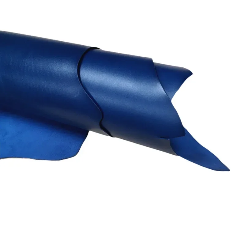 Baver Color Full Grain Cowhide Genuine Vegetable Tanned Leather Craft Material Glossy Surface Blue Color