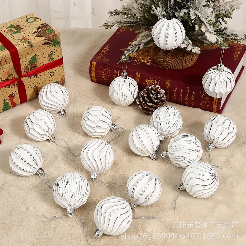 6cm/16pcs Creative Design Christmas Ball White Multi Style Exquisite Gift Ball Christmas Tree Decoration Christmas Ball