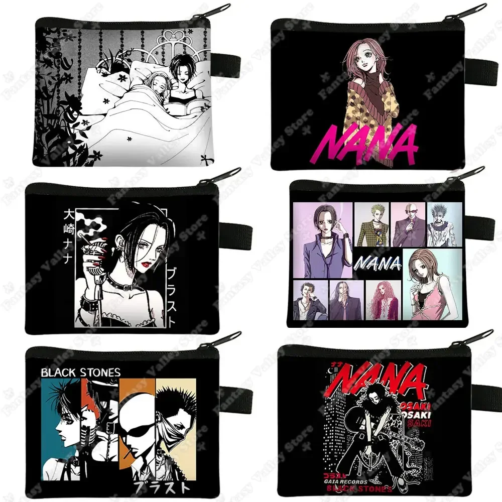 Porte-monnaie Manga en pierres noires pour femmes, porte-cartes de crédit, écouteurs, porte-clé, porte-monnaie, mignon, cadeau