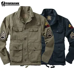 Motorcycle Tactical Jacket Mens M65 Bomber Wear-resistant Embroidery Fashion Pilot Coats Cotton Multi Pocket Casual Windbreaker