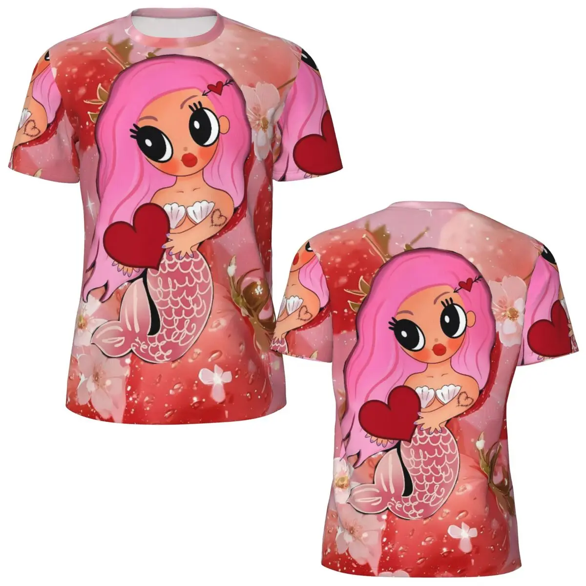 K-Karol G Strawberry Pink Mermaid Art T Shirt Men Y2K Casual Sportswear T-Shirts Breathable Summer Tees Pattern Plus Size Tops