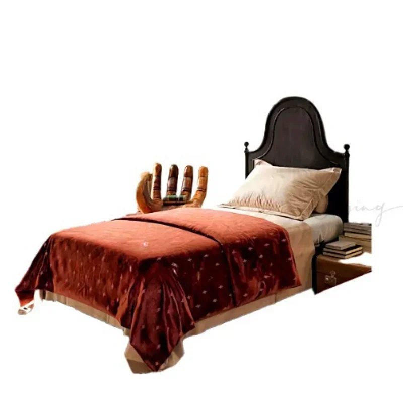

French retro solid wood classical single double bed small apartment