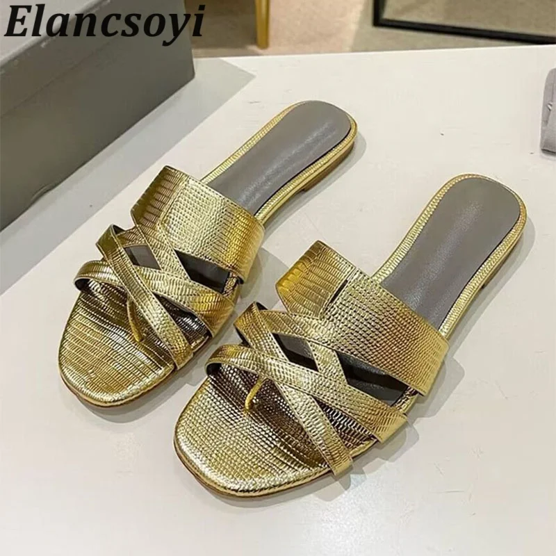 Slippers Summer Split Toe Genuine Leather Solid Color Flat Bottom Slippers Women Fashion Outdoor Vacation Casual Beach Shoes