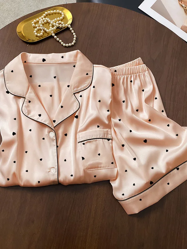 

Thin Casual Printed Home Spwear for Women Summer Lightweight Silk Fabric Youth Fem Batobe Pajamas Comfortable Nightgown