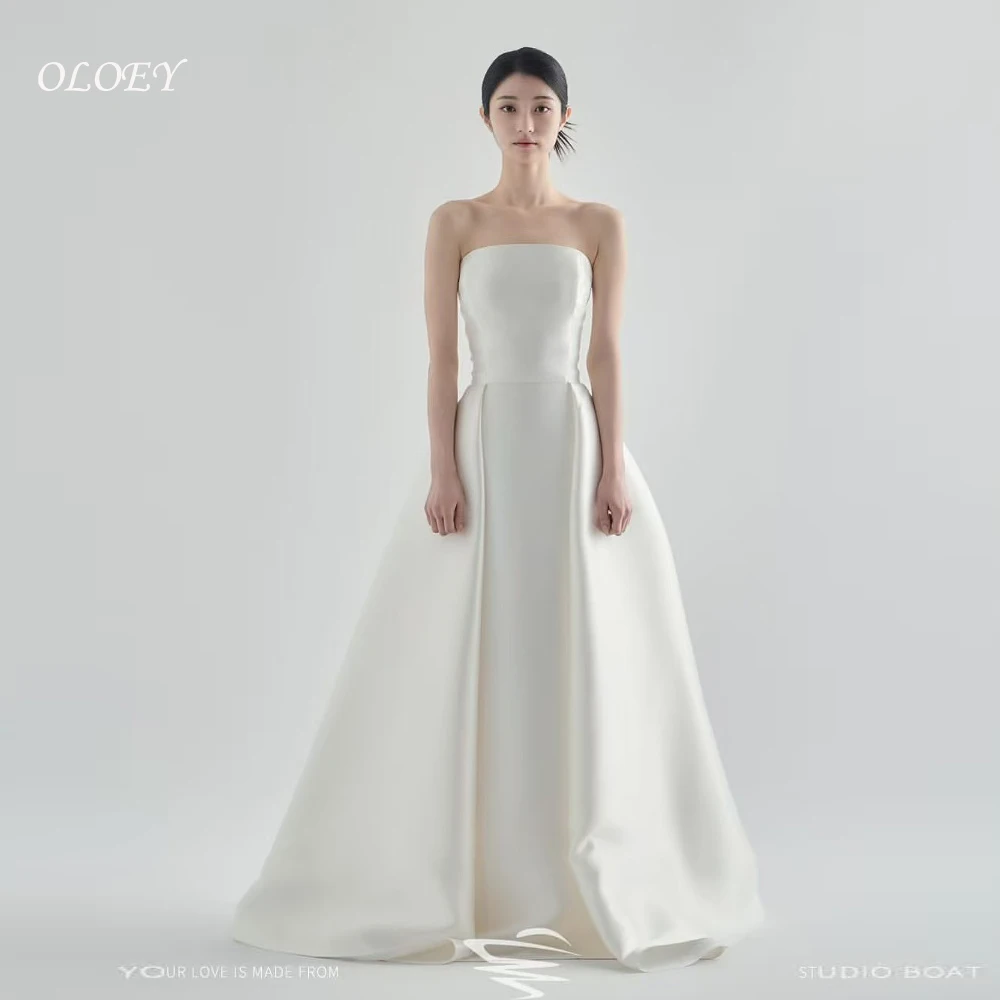 

OLOEY Simple A-Line Korea Wedding Dresses Photo Shoot Strapless Satin Sleeveless Floor Length Bridal Gowns Customized Corsets