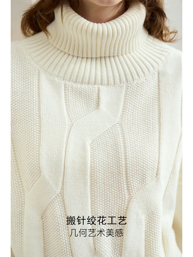 AMII Minimalist Languid Pullovers for Women 2024 Winter New Bulky Wool Yarn Turtleneck Lady Loose Drop Sleeve Sweater 12444123