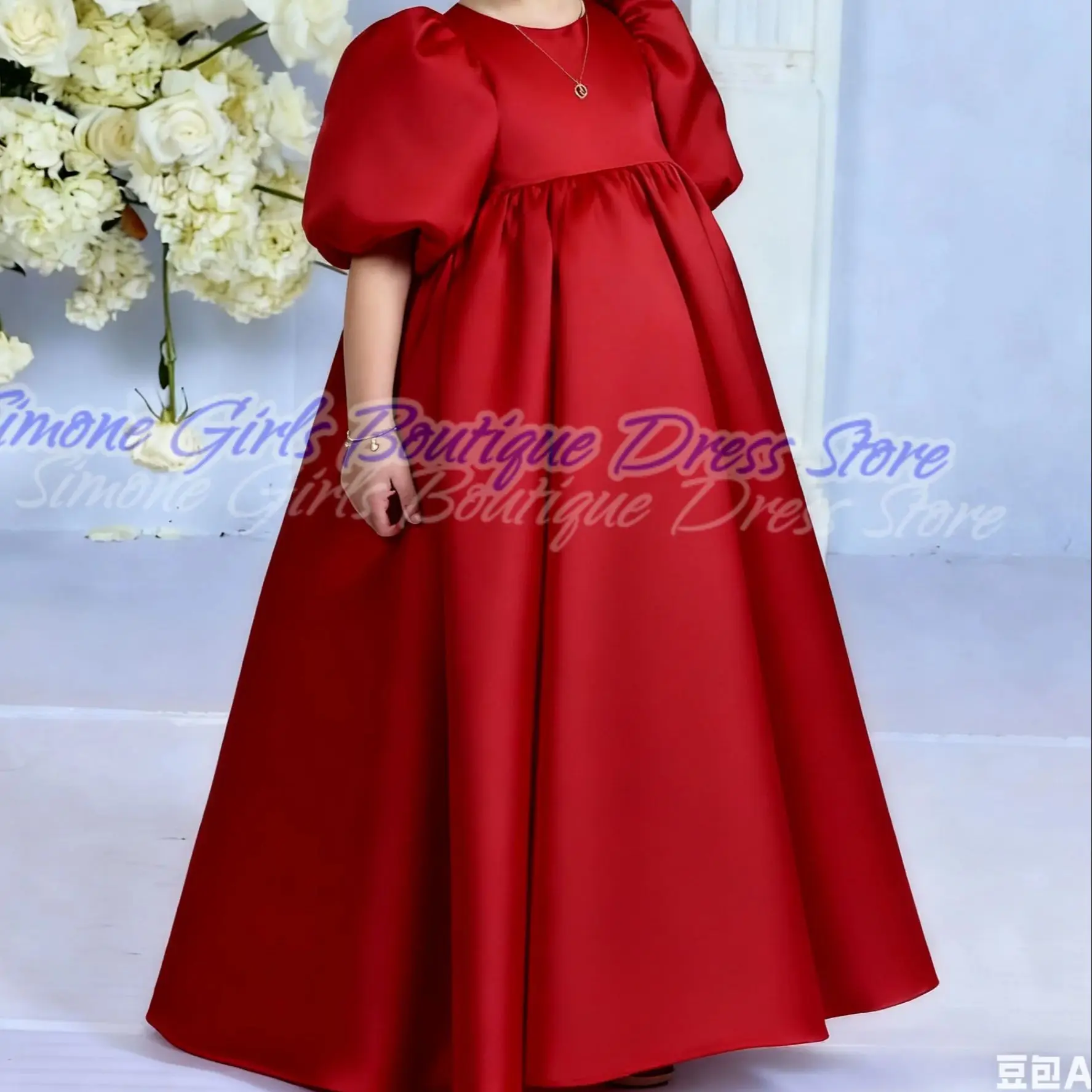 Fluffy Pink Short Sleeve Round Neck Dress Flower Girl Dress for Wedding Ceremonies Holiday Celebrations Dance Performances