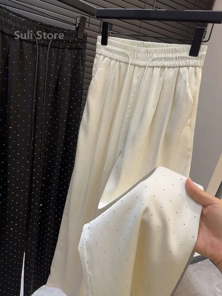 2024 New Spring Summer Women Pants High End Beading Loose Straight Trousers Pantalones Mujer Korean Fashion Streetwear