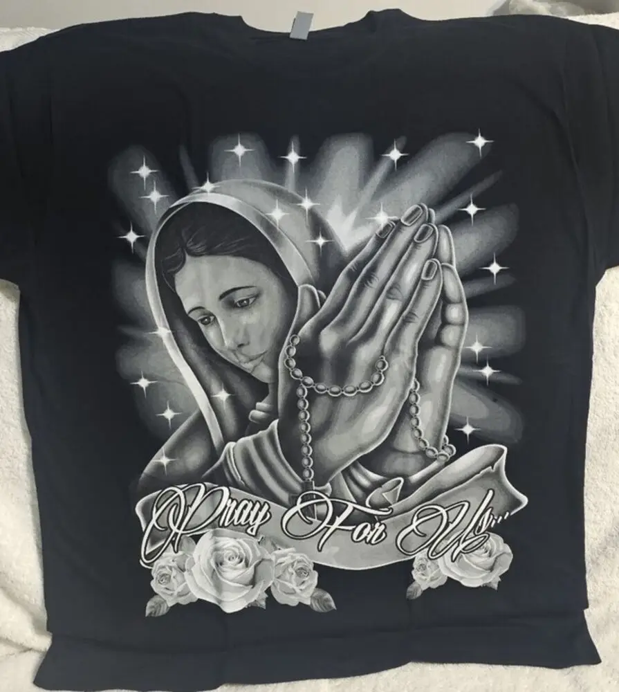 OUR LADY OF GUADALUPE CROSS NECKLACE PRAY FOR US FLOWER ROSE STAR T-SHIRT