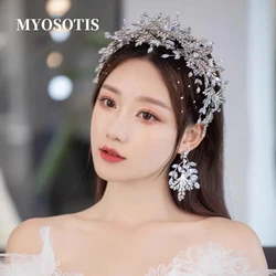 Hermosa Tiara de boda real hecha a mano, coronas con pendiente, diademas de cristal para novias, joyería para el pelo de noche, accesorio para el cabello nupcial