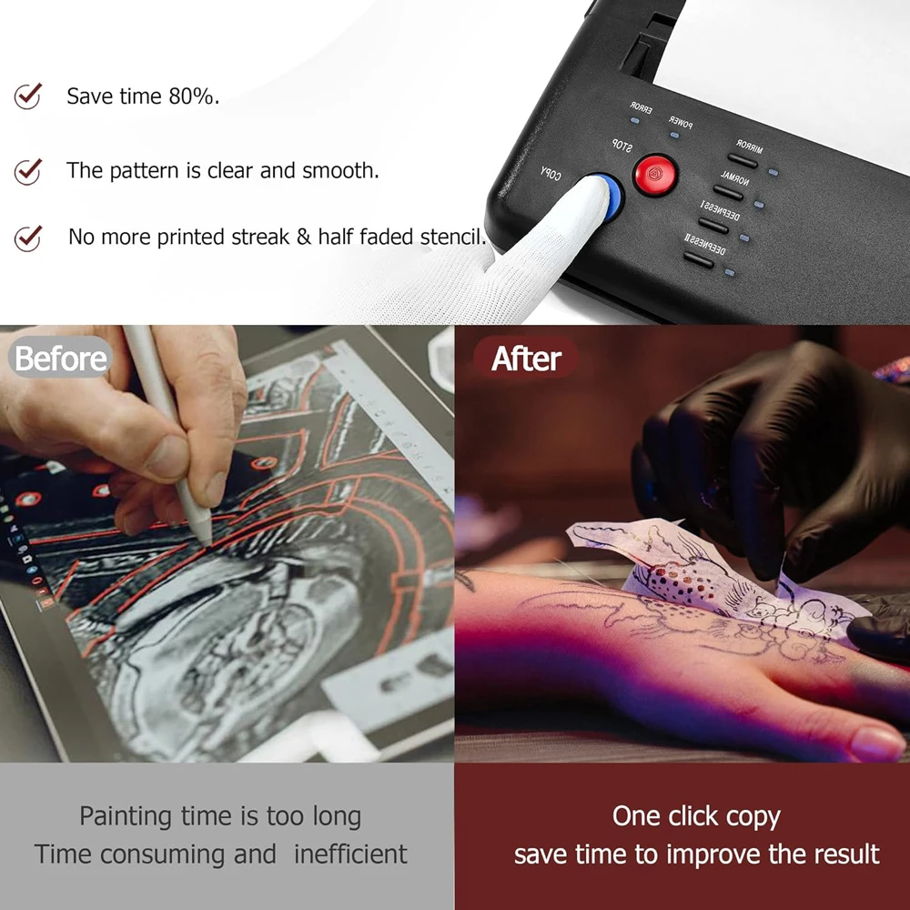 Tattoo Stencil Transfer Printer Machine Thermal Tattoo Transfer Machine PDF Photo Drawing Printing Copier with Transfer Papers