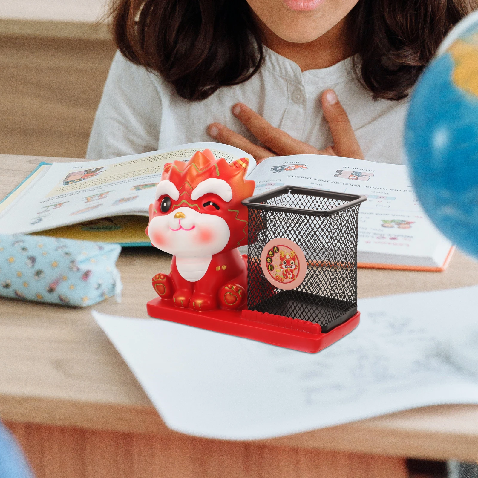 

Dragon Pen Holder Red Dragon Year Resin Desk ganizer Cute Container for Stationery Storage Pen Cups Pencil Bucket