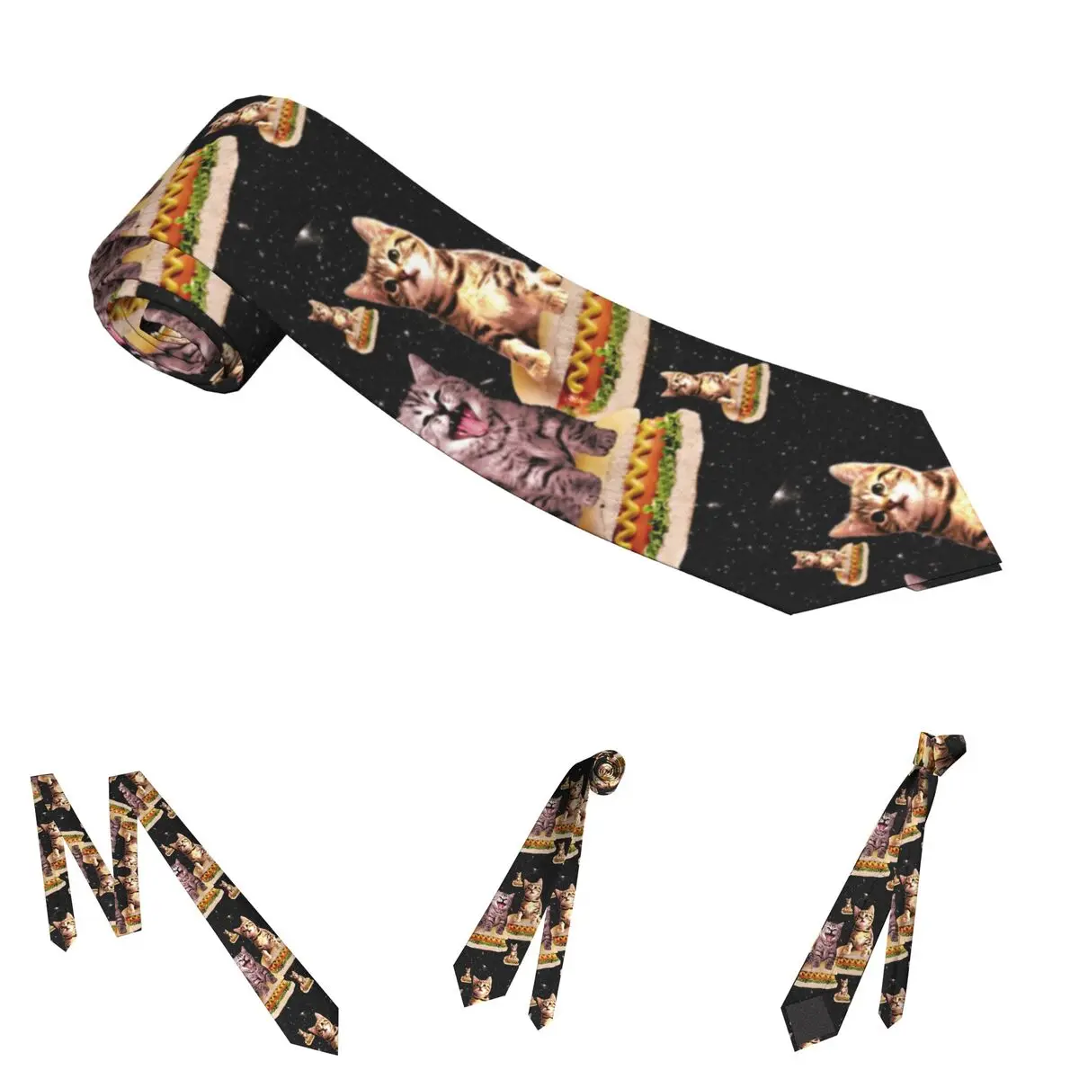 Śliczne Tabby Hot Dog koty krawaty Unisex poliester 8 cm Funny Art krawat dla mężczyzn szeroki wyszczuplający Cravat akcesoria ślubne biznes