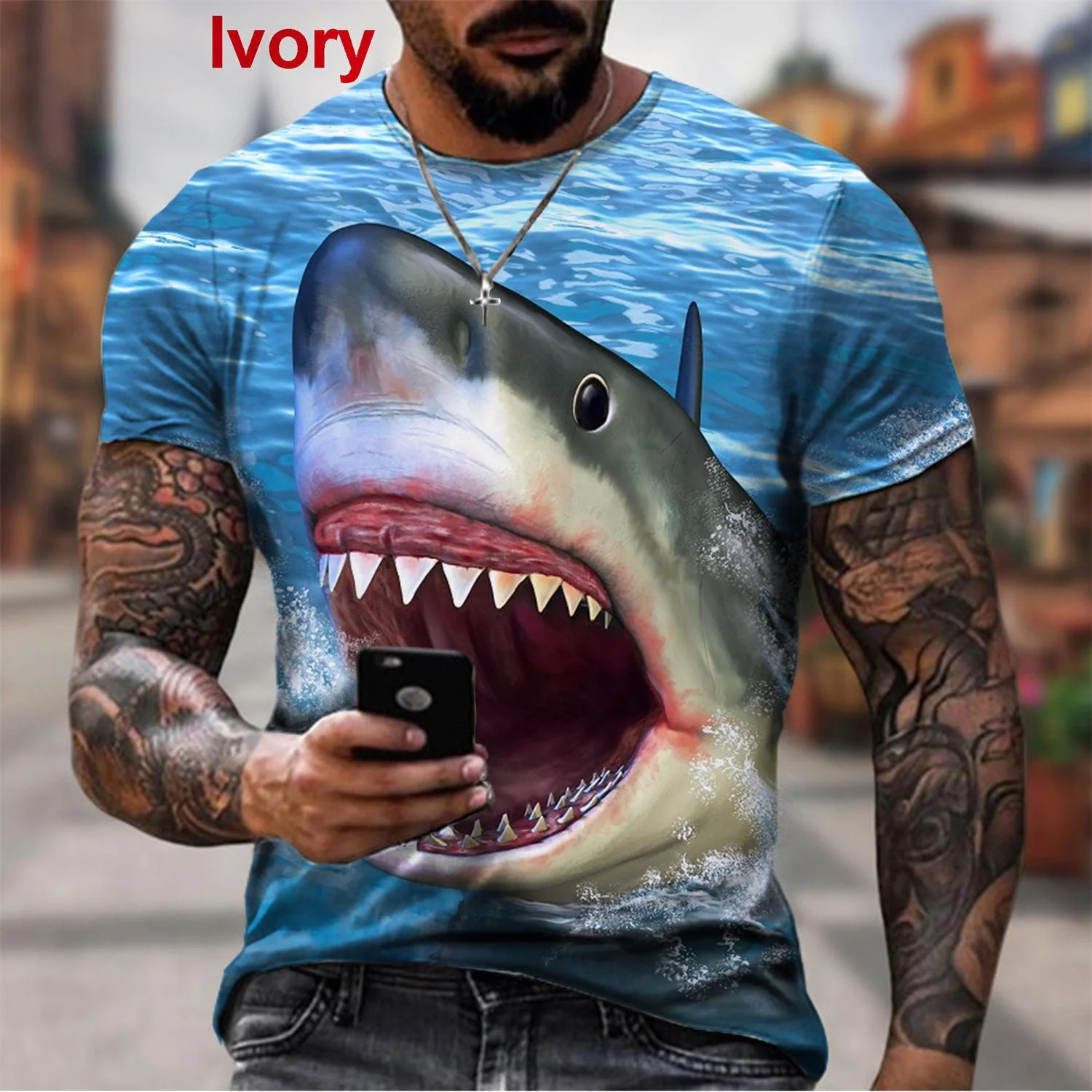 Fashion Animal Shark 3D Printed T-Shirt Men's T-Shirts Casual Harajuku Hip Hop Cool Round Neck Short Sleeve Top