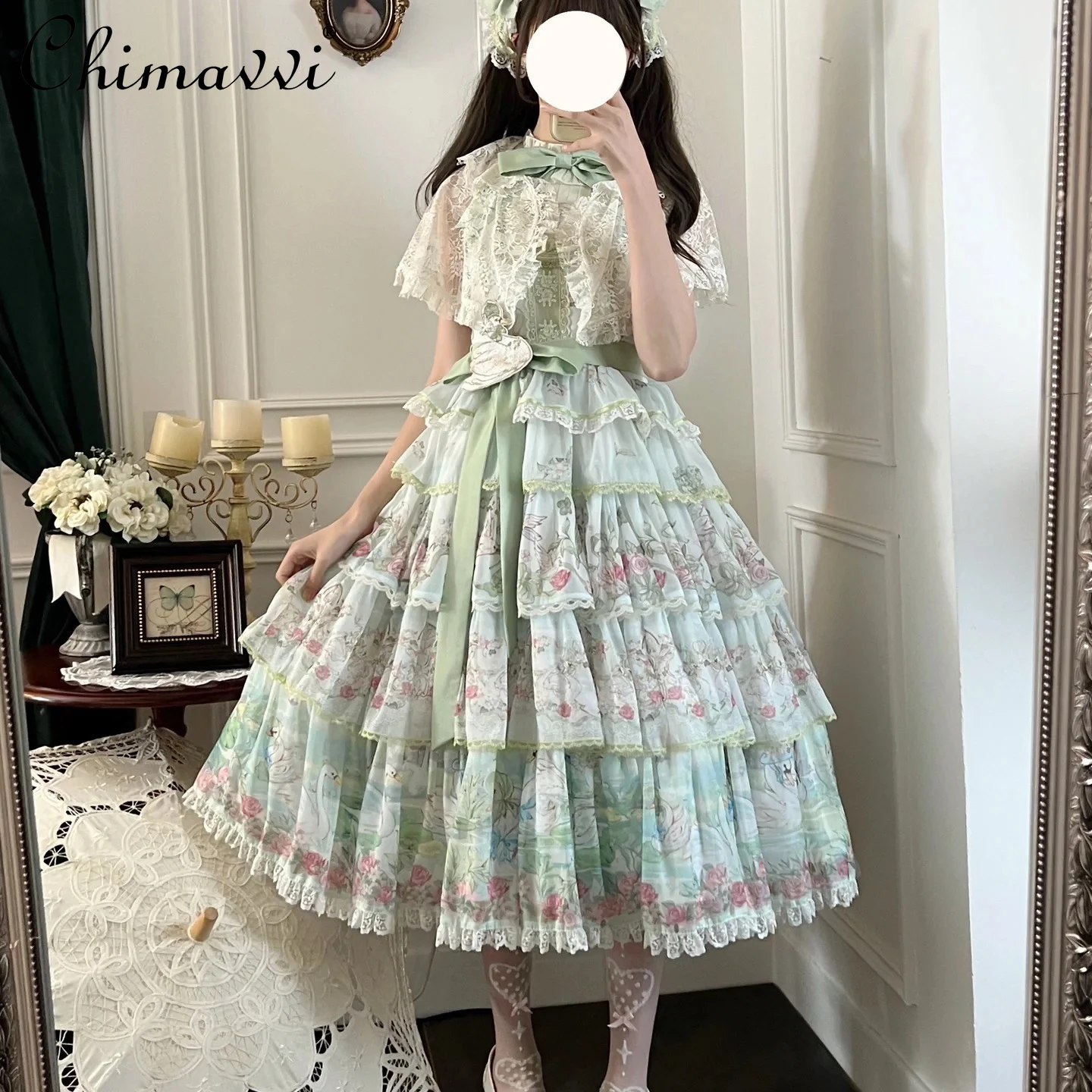 

Daily Prairie Chic Lolita Princess Sweet Print Jsk Dress Elegant Cla High Waist Cake Lo Dresses and Lace Shawl 2025 Summer New