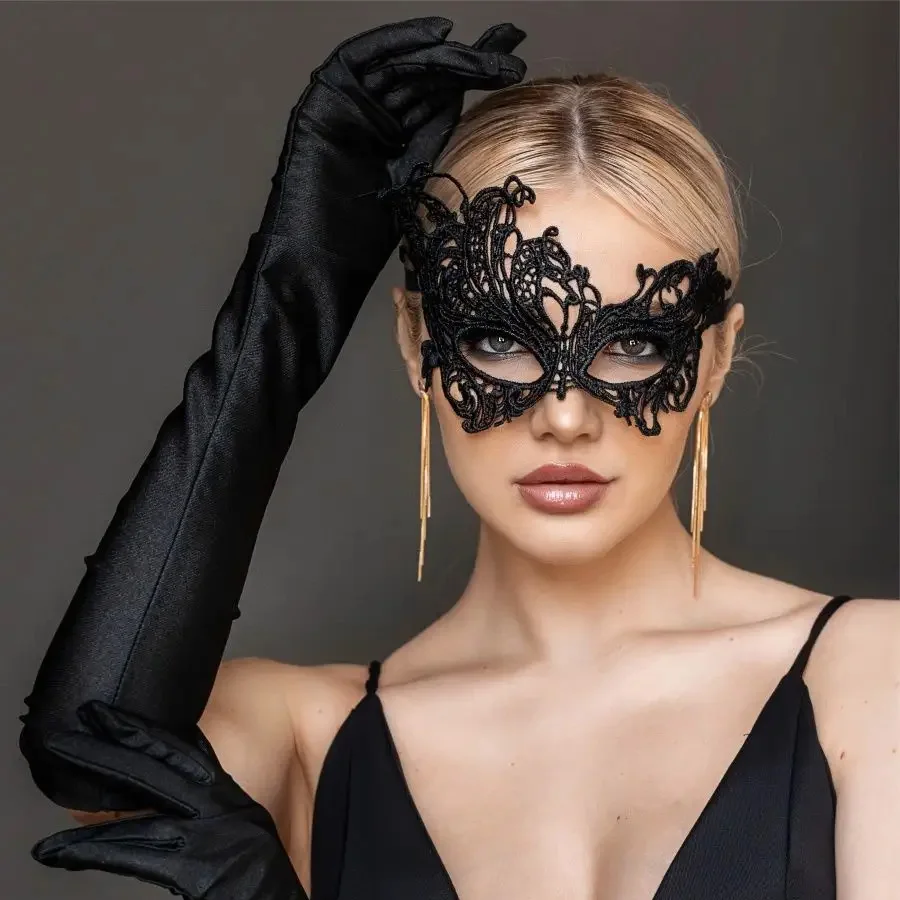 Black Sexy Women Hollow Lace Masquerade Face Mask Princess Party Cosplay Prom Props Costume Nightclub Queen Half Face Eye Mask