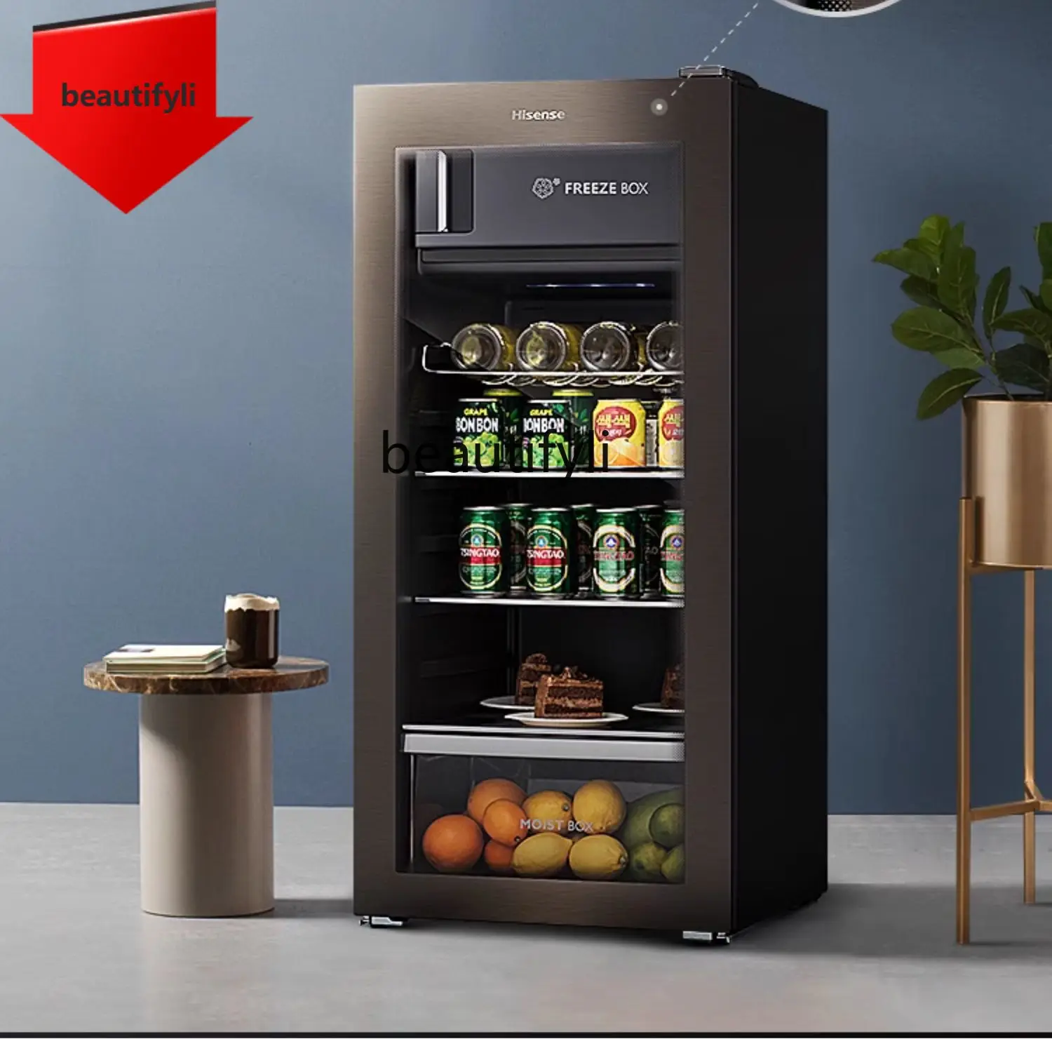 

A61 125L L Ice Bar Home Use and Commercial Use Living Room Red Wine Tea Cabinet Refrigerator Low Noise Refrigerated Freezer