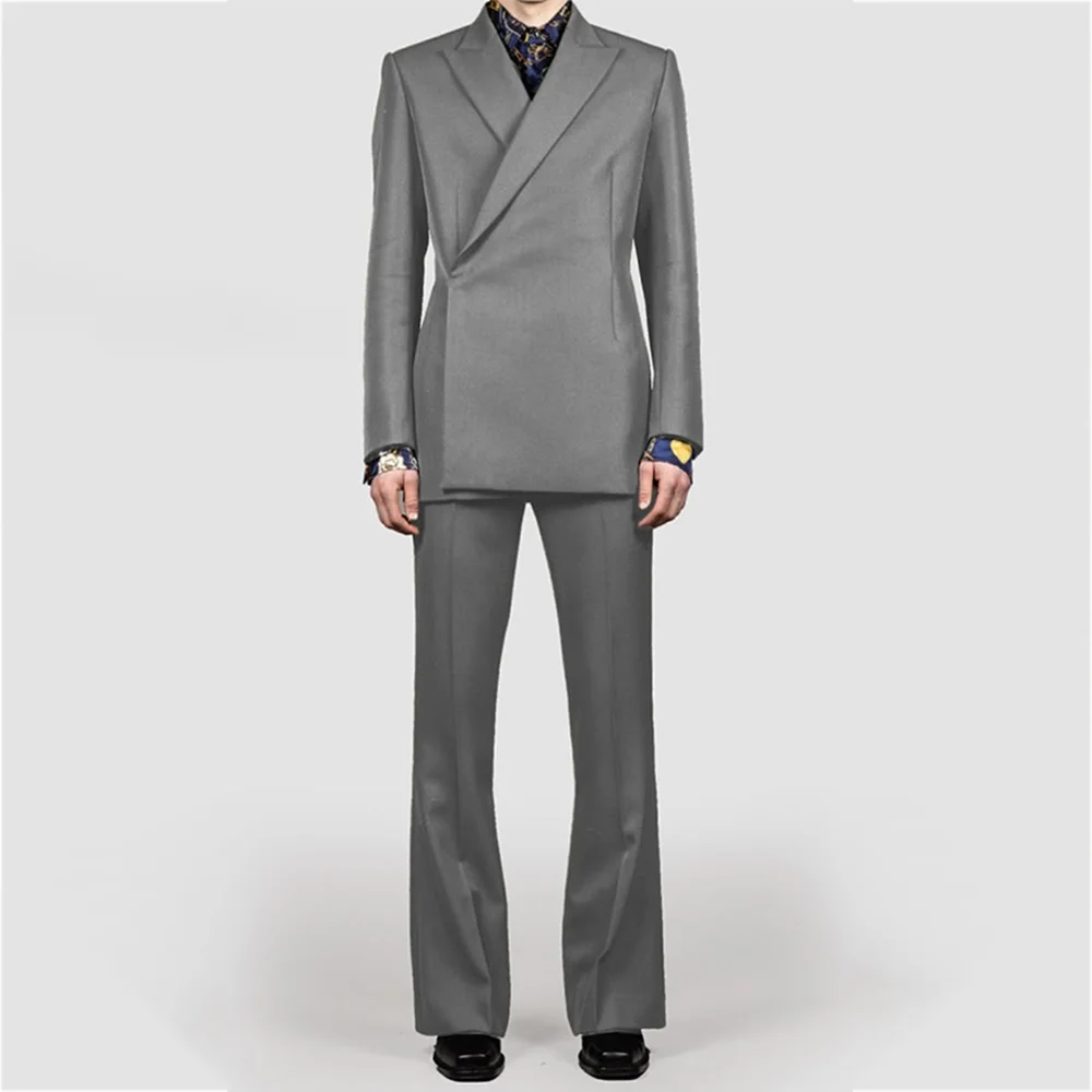 Men's Suit Asymmetric Design 2 Pieces Slim Fit Peak Lapel Solid Blazet Pants Set Fashion Formal Business Prom Designer Outfit