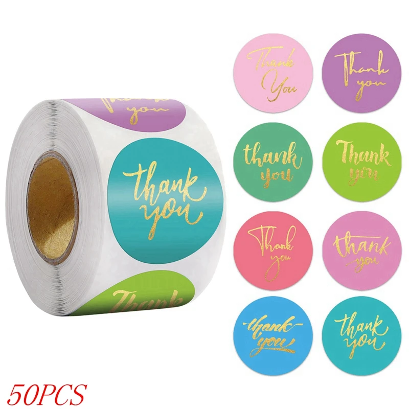 50-500 Stuks 1Inch Blauw Dank U Stickers Voor Envelop Afdichting Labels Briefpapier Levert Handgemaakte Huwelijkscadeau Decoratie sticker - afbeelding 1