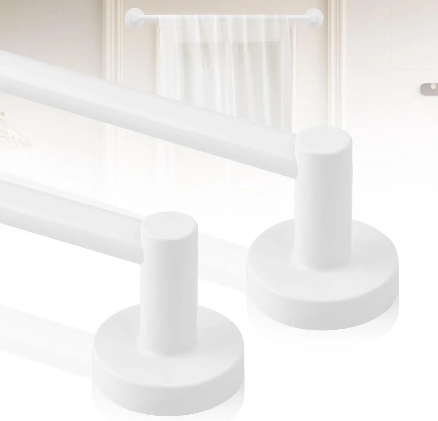 

White Magnetic Curtain Rod for Door, Adjustable Towel Bar, Tool-Free Installation with Leather Cover, 2 Pack 16-28 Inches