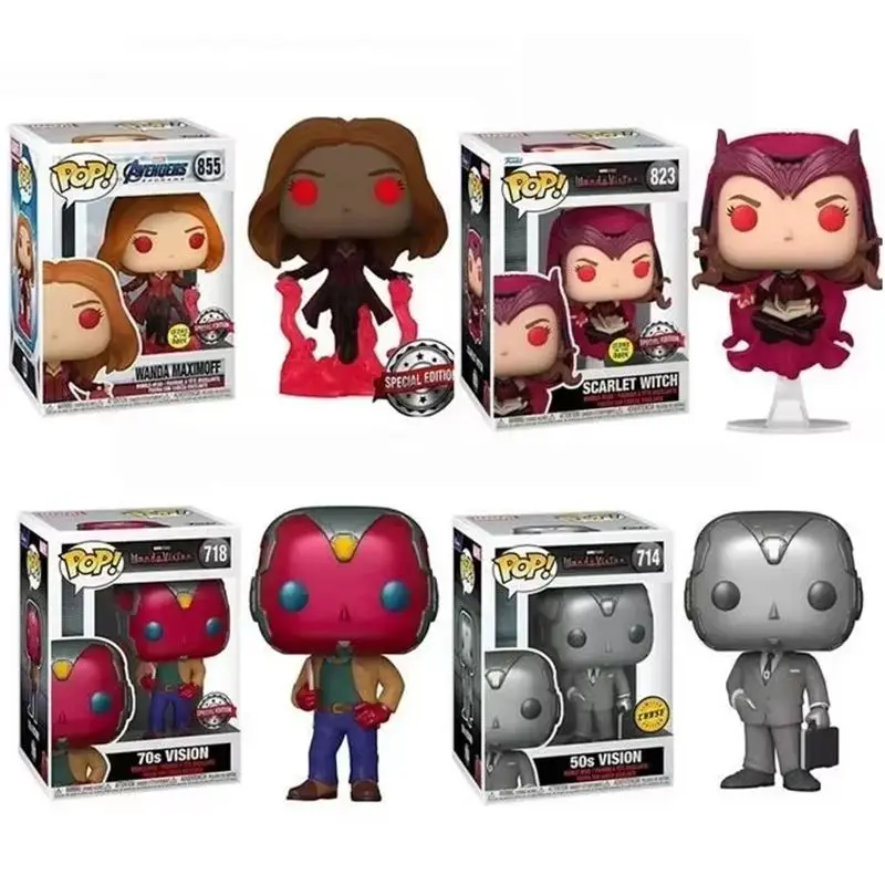 Funko POP Avengers Wanda Vision 70 Vision 718 #   Алая ведьма 823 #   Vision 307 #   Виниловые фигурки кукол, коллекция ограниченных моделей игрушек