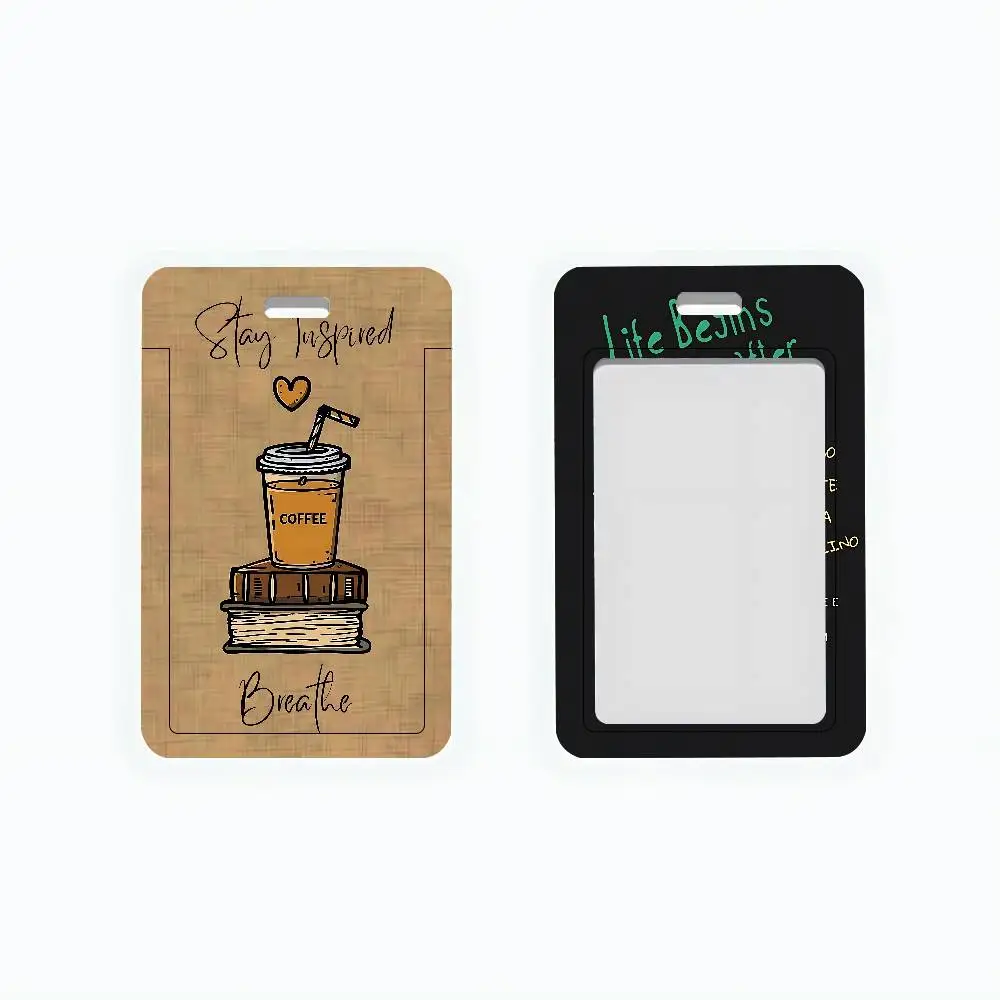 2D Coffee Vitality Clear ID Card Holder Lanyard Neck Strap Badge Case Door Credit Card Protector Daily Gift