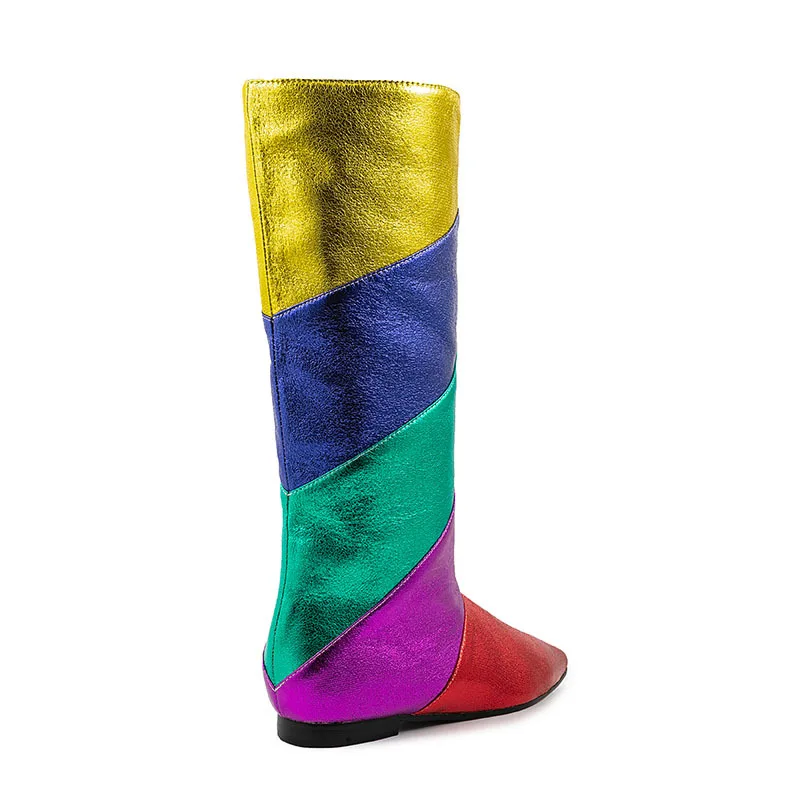 Flat Colorful Knee High Boots Pointed Toe Rainbow Booties Spring Daily Casual Shoes Dress Street Footwear Classic Rubber Sole