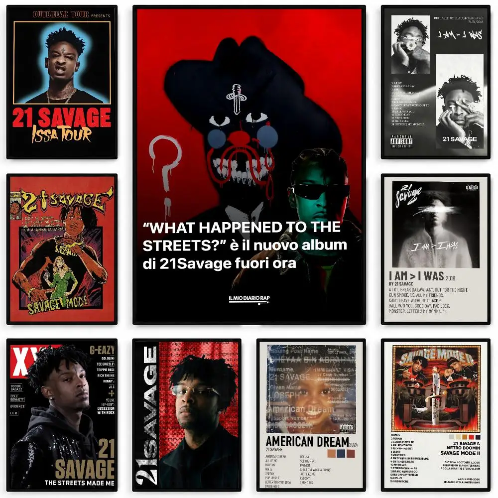 Rapper 21 Savage Poster Waterproof Self-adhesive Stickers, Coffee Dorm Bedroom Wall Decals, Gift