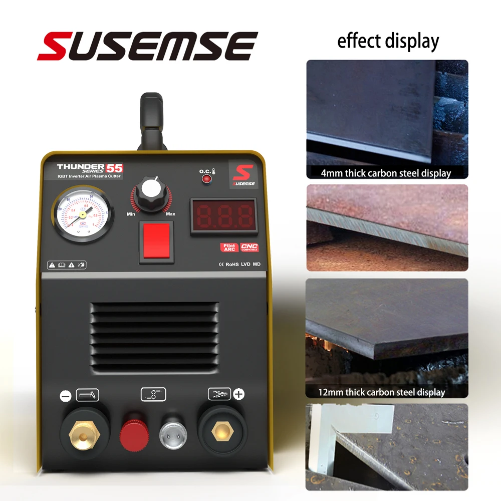 SUSEMSE Plasma Cutter 55P Amp HF IGBT Inverter  Portable Air Plasma Cutting Machine with Accessories 12MM Clean Cut for Metal