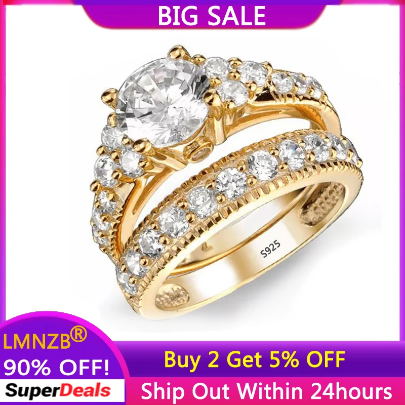 With Credentials Tibetan Silver Rings Women 2.0ct Zirconia Stone Charming Gold Color Wedding Bands Sets Fashion Nigeria Jewelry