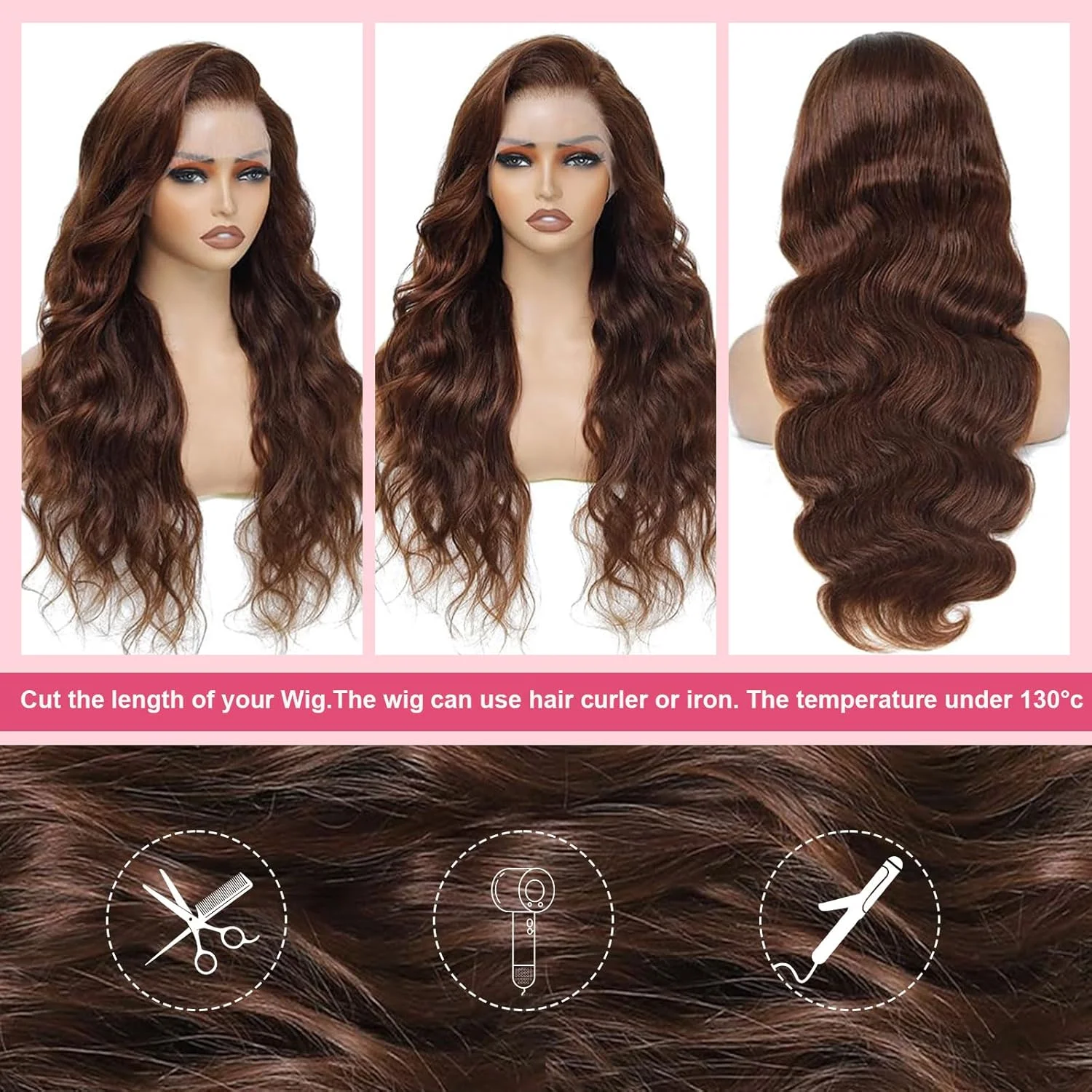 250% density 32inch Chocolate Brown Wig Human Hair 13x6 Lace Frontal Wigs Body Wave Lace Front Human Hair Wigs For Women