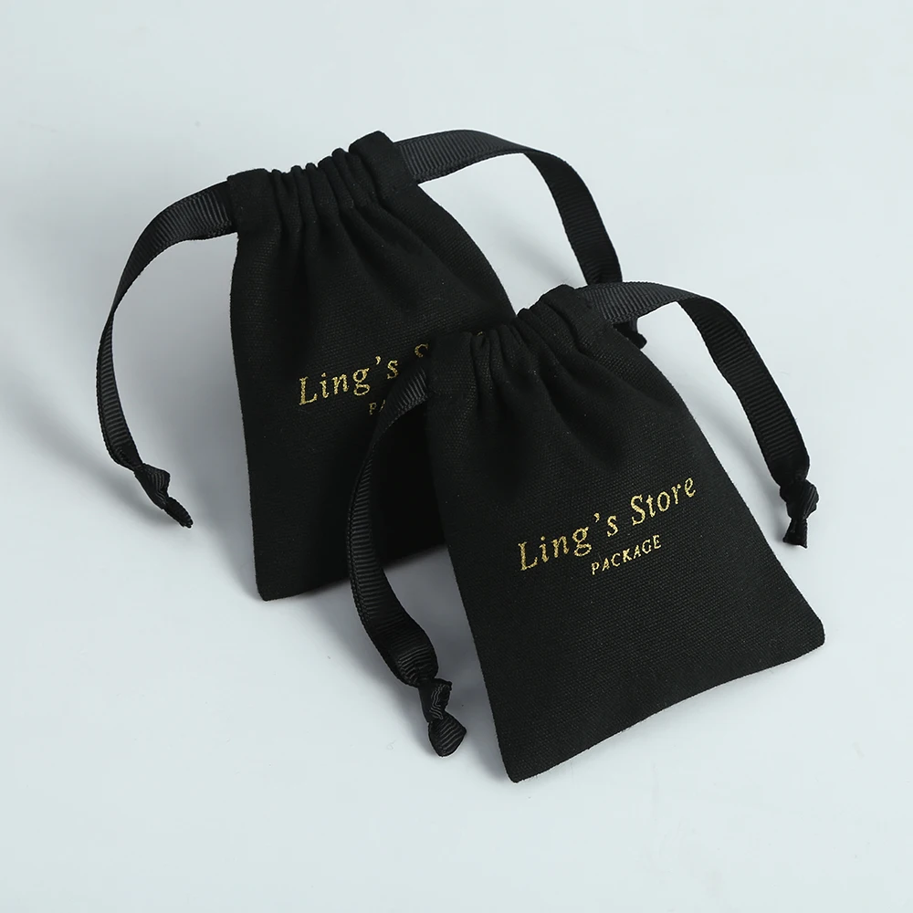 

50 Black Thick Cotton Canvas Drawstring Pouches Personalized Jewelry Packaging Bag Chic Wedding Favor Bags10A Bags Print Logo