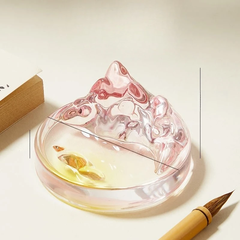 Glazed Glass Ink Dish Gradient Inkstone Brush Rest Chinese Calligraphy Painting Ink Plate Four Treasures of the Study view 6