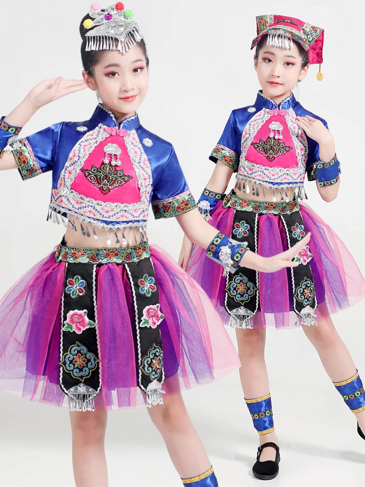 

Детская одежда для выступлений народностей Мяо и Хани, наряды для девочек-малышей, костюмы для Национального танца и Праздника огня