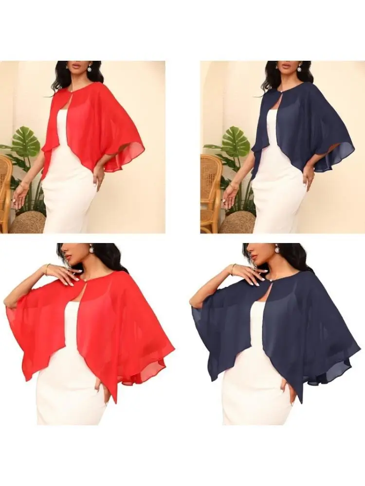 

652F легкая шифоновая свадебная шаль UPF30 + защита от солнца с жемчугом и пуговицами летняя свадебная накидка на плечи накидка