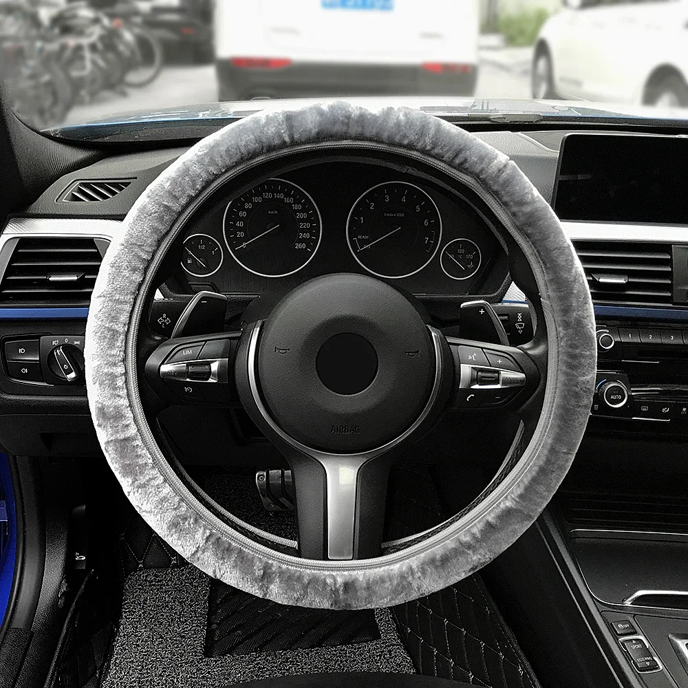 Premium weiche kurze Pelz Auto Lenkrad Abdeckung hochdichte warme Plüsch Winter Lenkrad Schutz Abdeckung 38 cm Zubehör – Detail 8