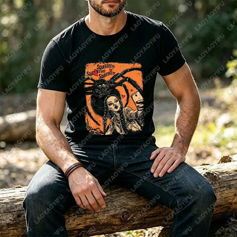 Men & Women's Jumping Spider Graphic T-shirt 100% Cotton Short Sleeve Casual Streetwear Tshirt Perfect for Spider. Lovers