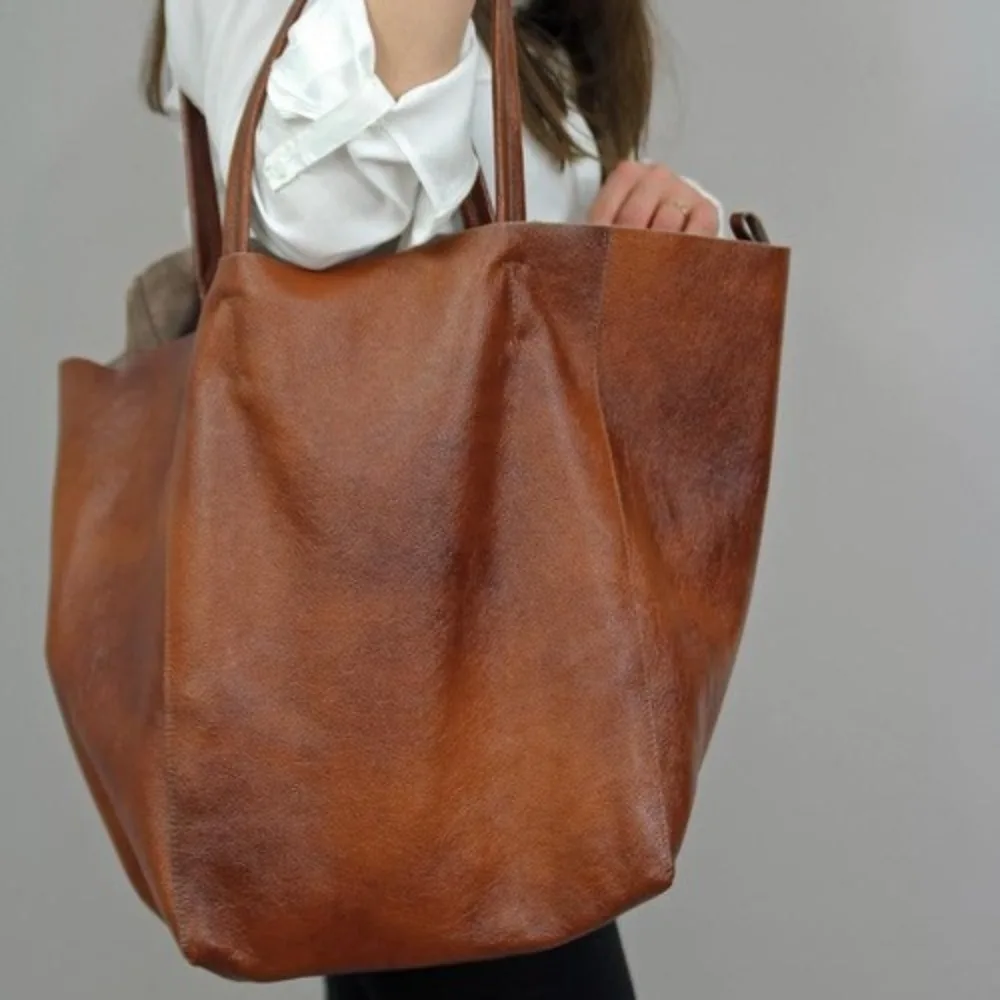 

2025 Luxury Soft Pu Leather Hand Bags Big Tote Retro Lady Shopper Purses Casual Over Large Women Shoulder Bags Designer Handbags
